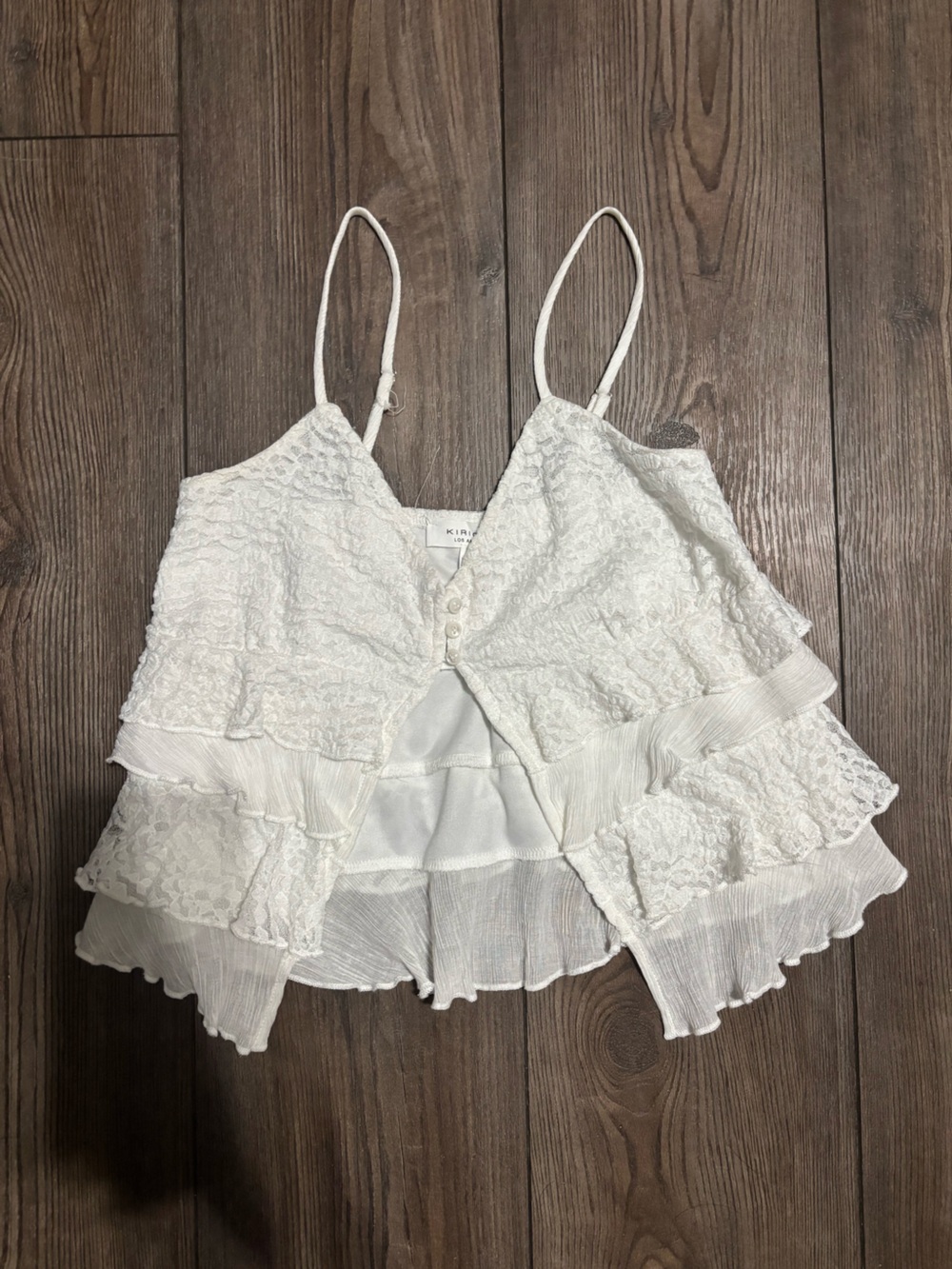 White Lace Ruffle Crop Cami Tank Top